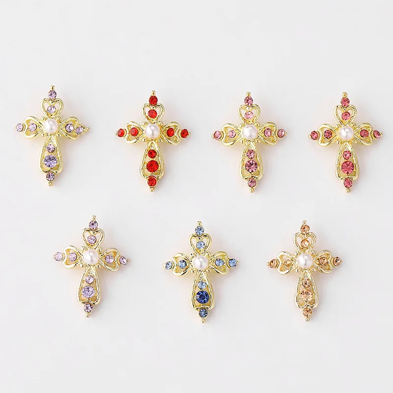 Luxury Punk Cross Diamond Stone Alloy Jewelry 3D Nail Accessories Jewelry Decoration Charm