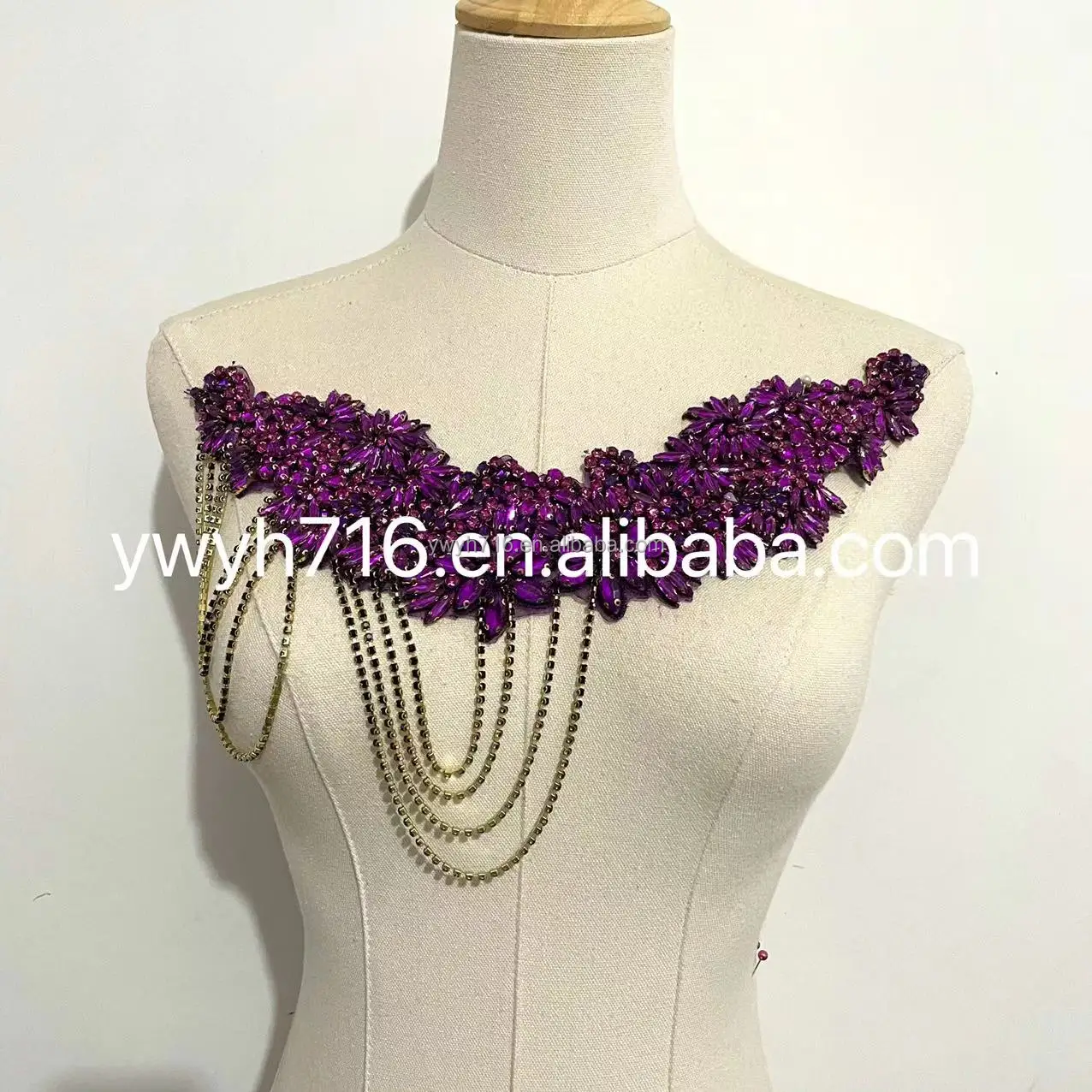 Glass Tassel Hot Sale Custom Design Crystals Handmade Beads Fringe Rhinestones Body Applique Red