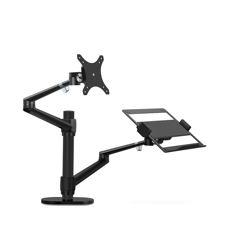 OL-3L Aluminum Height Adjustable Desktop Dual Arm 17-32 inch Monitor Holder+12-17 inch Laptop Holder Stand Full Motion Mount Arm
