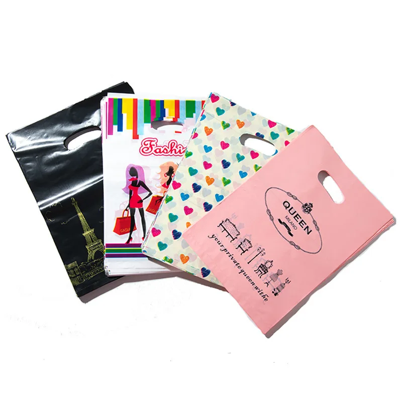 Customized Logo Shop Boutique Gifts Die Cut Handle Bag Reusable  Carry Bag biodegradable PE Plastic Shopping Bag