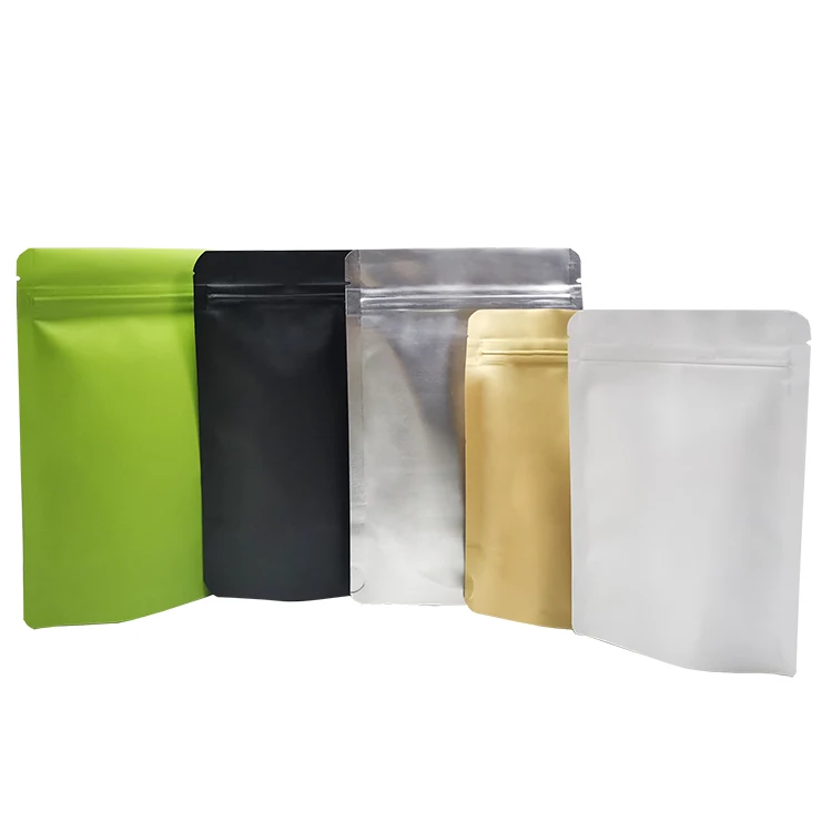 Matte Finish Black White Gold Color Stand Up Resealable Zipper Ziplock Aluminum Foil Mylar Food Packaging Pouches Bags