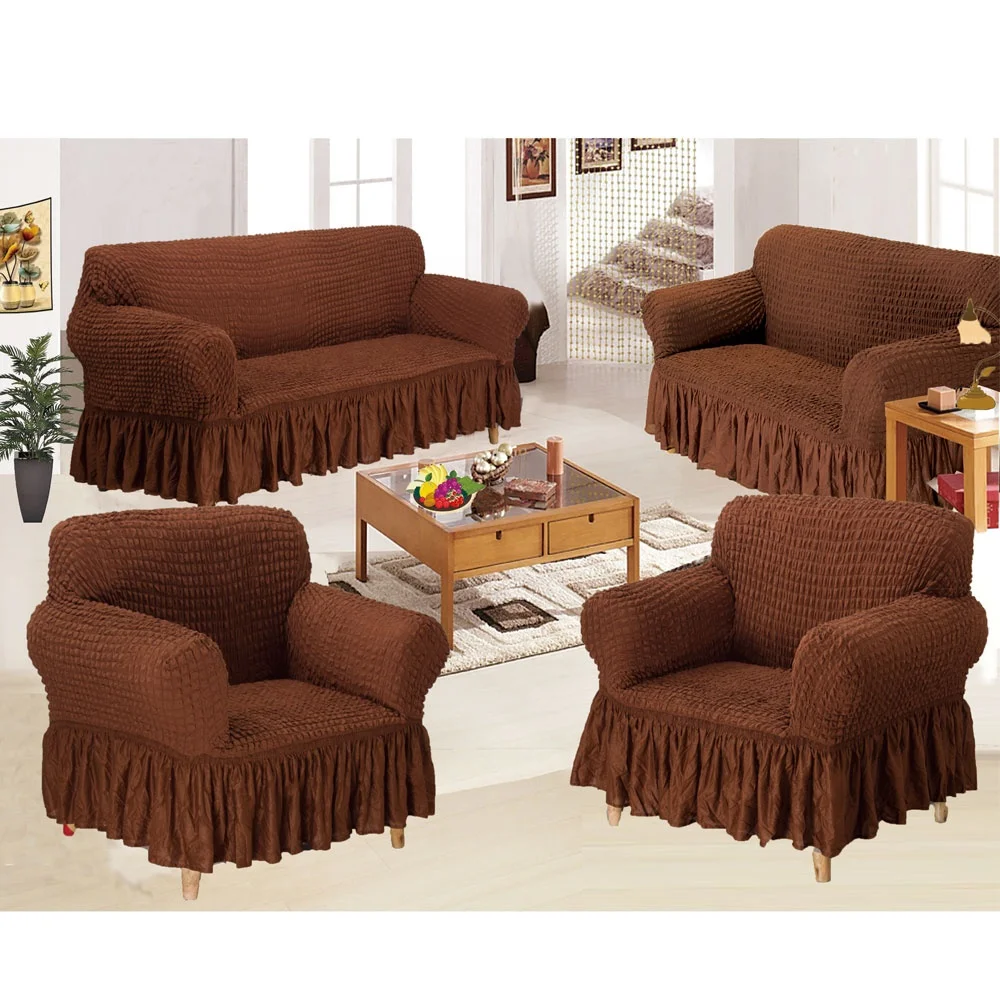 Оптовая продажа, Дешевые Высококачественные Чехлы для дивана, эластичный растягивающийся однотонный чехол для дивана с объемными пузырями, чехол для подушки с юбкой