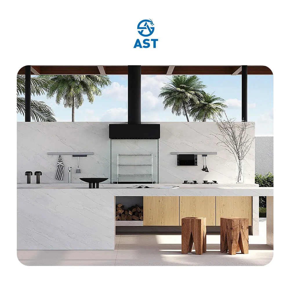 AST OEM/ODM Polished 5123 Calacatta Elba Design custom edge processing free sample Quartz slabs for Countertops