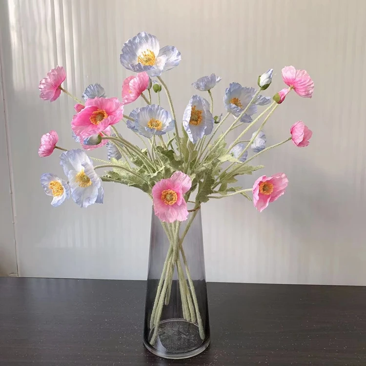 High Quality Artificial Poppies Flower Silk Red Blue Poppy Flowers For Wedding Decoration Realistic Bouquet Home Decor
