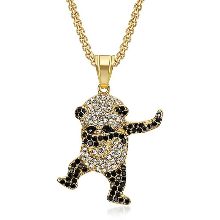 Fine fashion jewelry hip hops street dance pendant stainless steel animal panda diamond pendant necklace