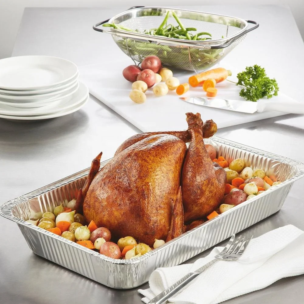 full size deep steam table tray foil aluminum pans one time use but can be washed and used again