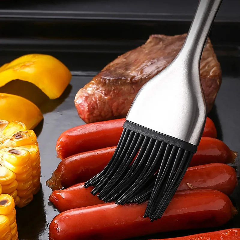 Kitchen utensils Silicone brush Stainless steel long handle barbecue brush food grade pastry tools with Hollow handle