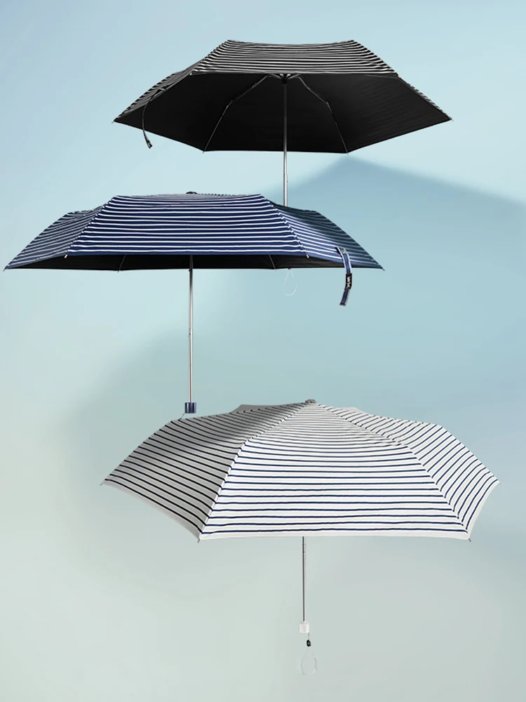 Dot Stripe Printing Portable Fashion Black Coated Lightweight Sunshade Umbrella For Summer