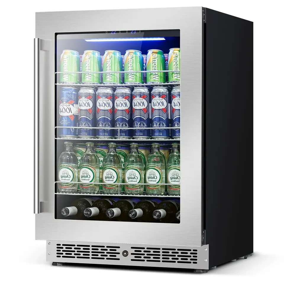 95L Capacity Freestanding and Built-in with Glass Door Wine Fridge for Kitchen Bar Office Beverage Cooler Refrigerator