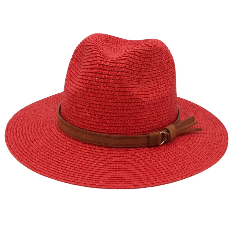 European style  Summer Beach Straw Panama Hat Outdoor Summer Beach hat yellow belt accessories Jazz Panama Fedora hat
