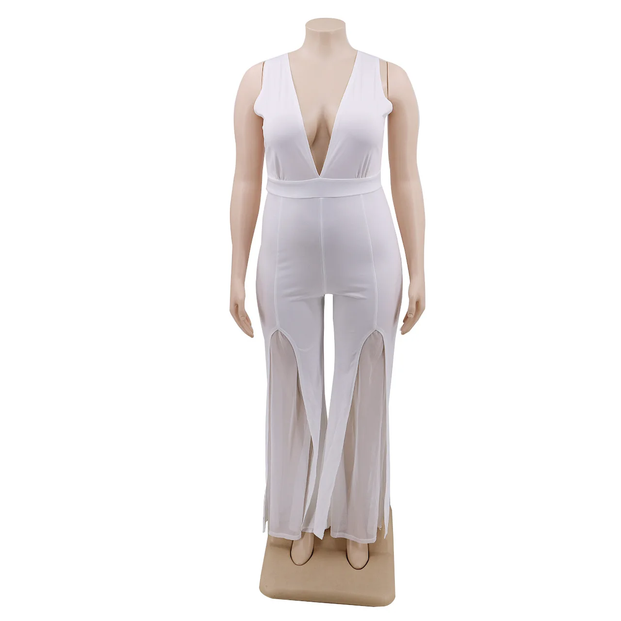 K2143  Summer Sexy V-Neck Halter Stitching Chiffon One Piece Wide Leg Pants Rompers Women Casual Plus Size Jumpsuit 2022