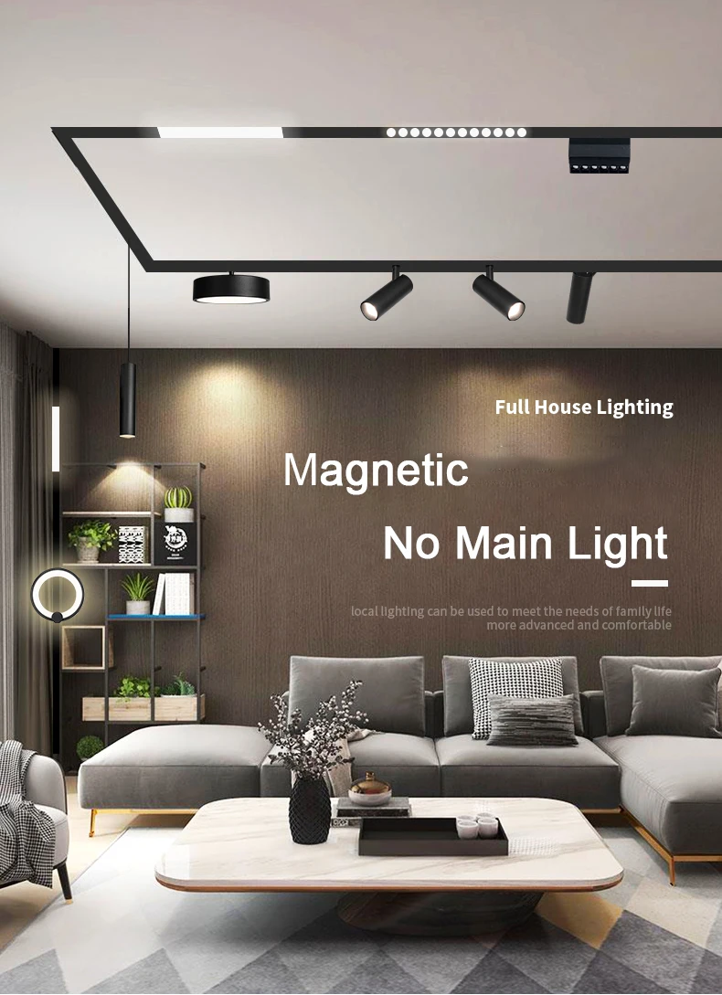 . 2021 New Trend 48V Linear Spotlight Magnetic Track Light System Led Track Light Surface Recessed Pendant Black Silver Luminous
