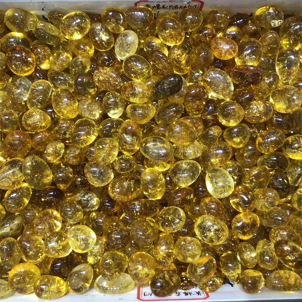 2021 Customizable Decoration Yellow Burst Stone Tumbled Yellow Quartz for Energy Feng Shui