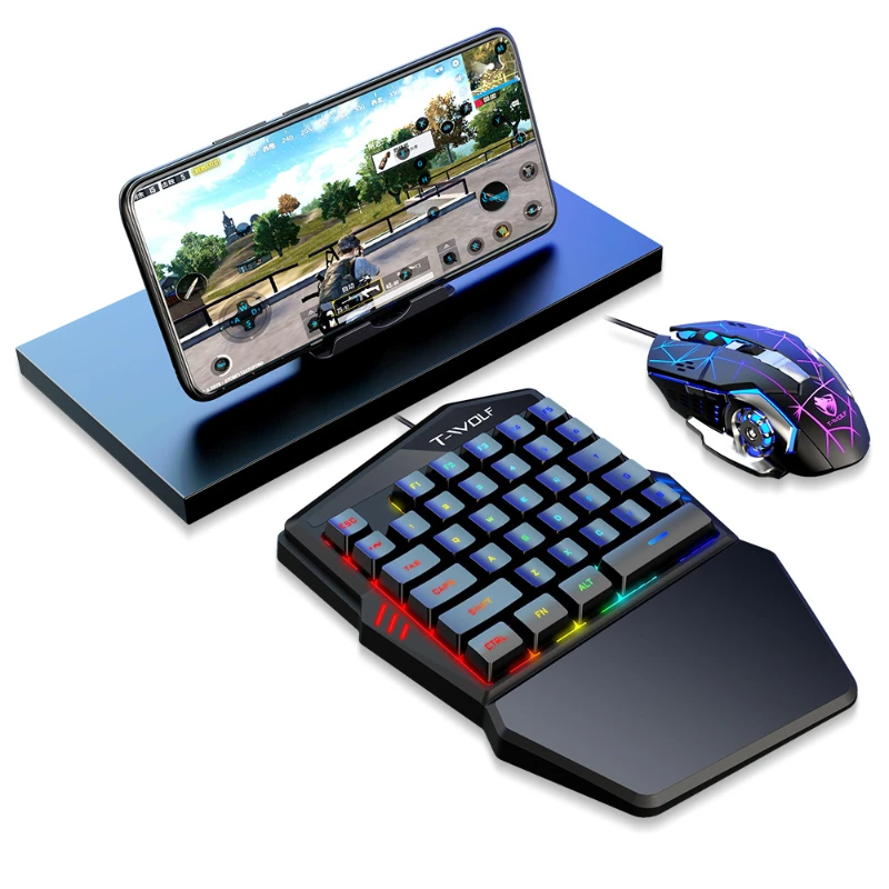 Magnetic Wholesale small colorful backlight one hand mobile mini keyboard and mouse for free fire gaming