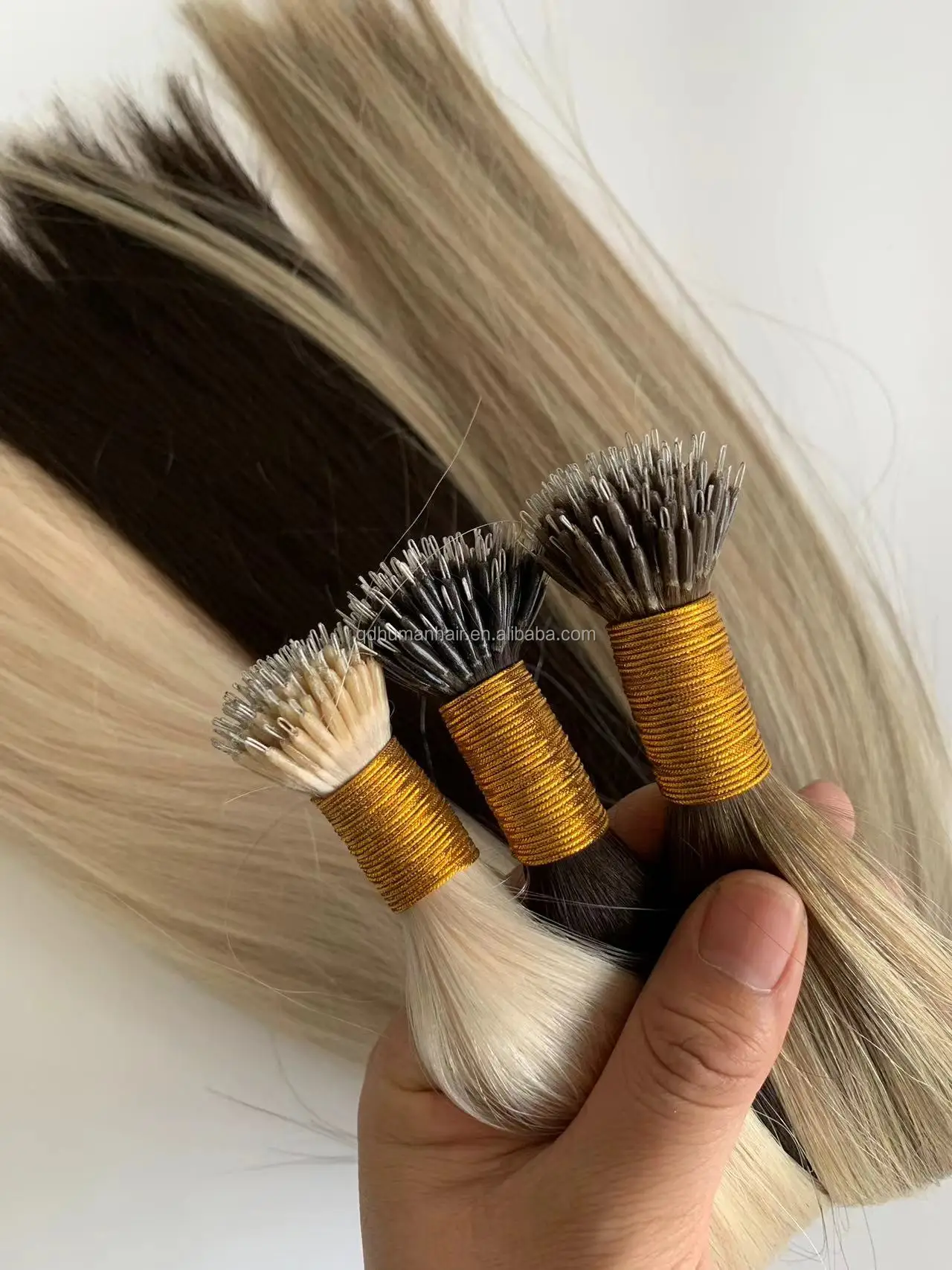 Ready To Ship Wholesale European Virgin Hair Nano Ring Hair Extensions Russian Blonde Ombre Color Double Drawn Hair Extensions