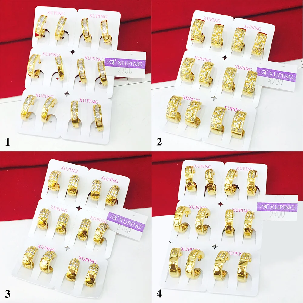 Xuping Jewelry Wholesale Hoop Dubai Earrings, Cubic Zircon Dubai 24k Gold Plated Jewelry Earring for Women