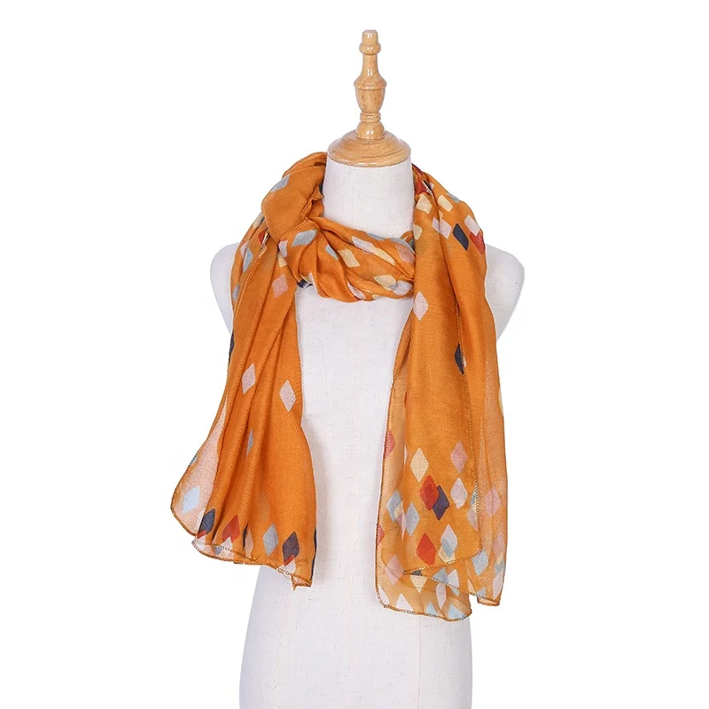 
2020 New Fashion Thin Section Multi Colour Machine Printed 100% Polyester Four Squares Pattern Women Spring Scarf 