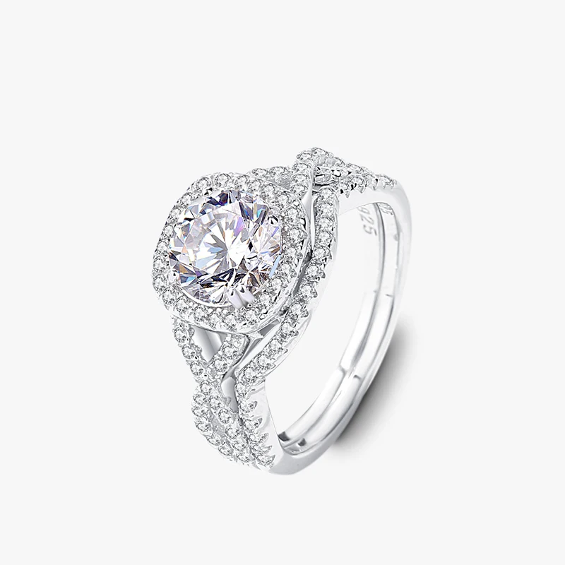 Factory Manufacturer Wholesale 925 Sterling Silver Brilliant Cut Moissanite Ring Set Women