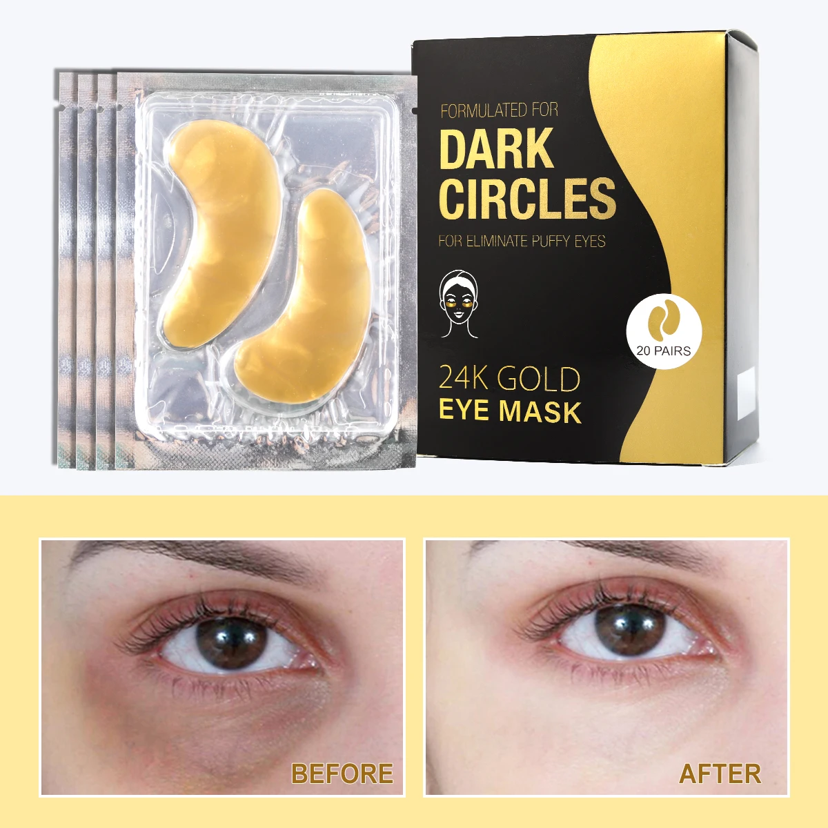 OEM ODM 24k Gold Eye Mask Dark Circle Hydrogel Eye Mask Removing Puffiness Bags Collagen Gel Eye Patch Under Eyepad Parches
