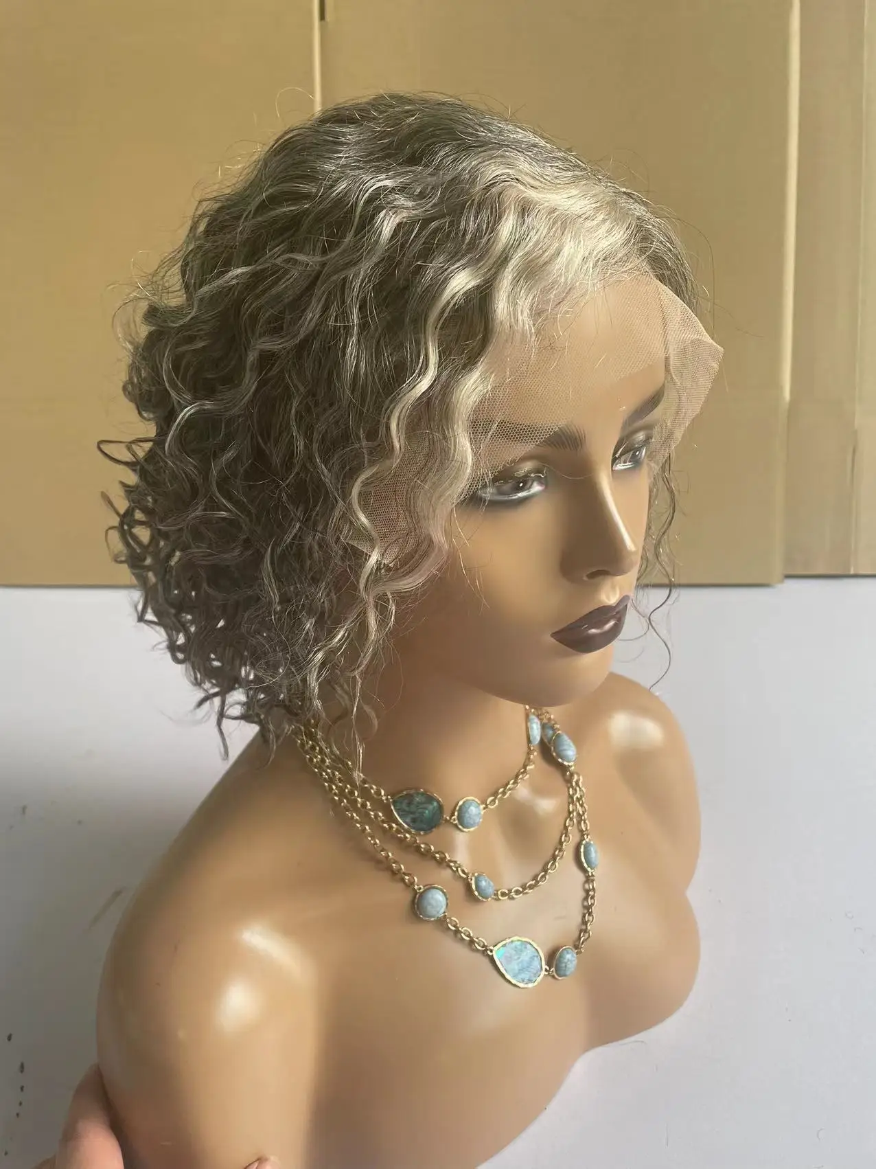 Short curly haircuts Salt and pepper grey bob wigs gray human hair  hd lace closure frontal wig