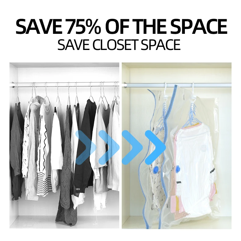 Vacuum Compression Bag 75% Space Saver Hanger Vacuum Bags For Clothes