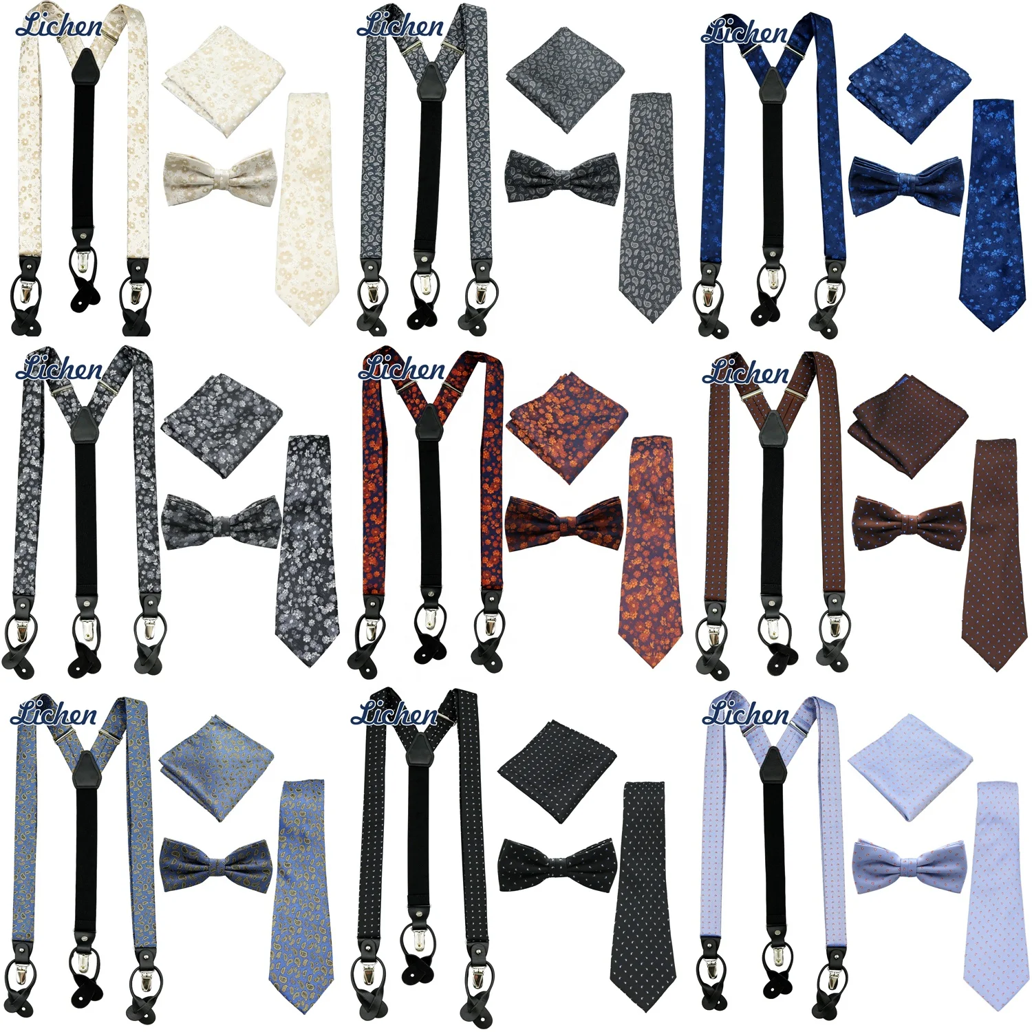 Business Men Formal Suit Sets of Ties Men Suspender Bow Tie and Neckties Sets