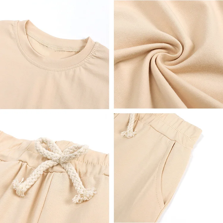 2022 New Custom Logo Cotton Unisex Kids Sets 2 Pieces Crew Neck T-shirt and Short Sets Kids Short Sets