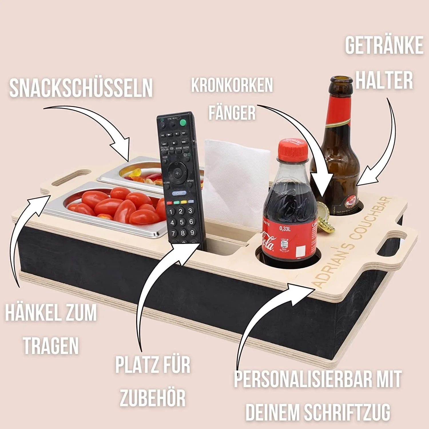 Snacks and Drinks Storage Box Living Room Fruit And Melon Seed Snack Tray Wooden Creative Couch Cup Holder