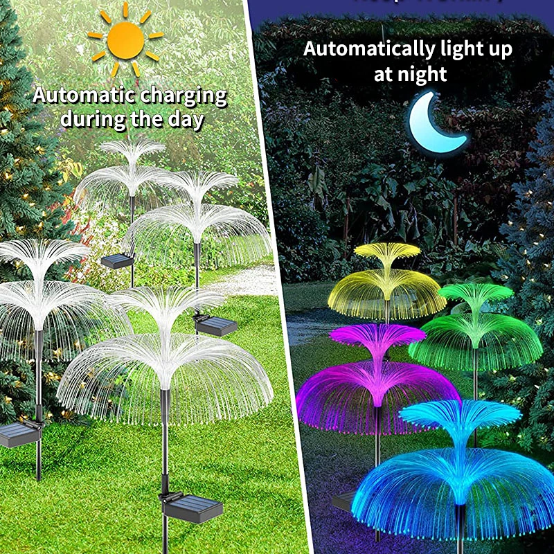 Outdoor Waterproof Garden Flowers Lamp 7 Color Changing Solar Jellyfish Lights For Courtyard Pathway Landscape Decor