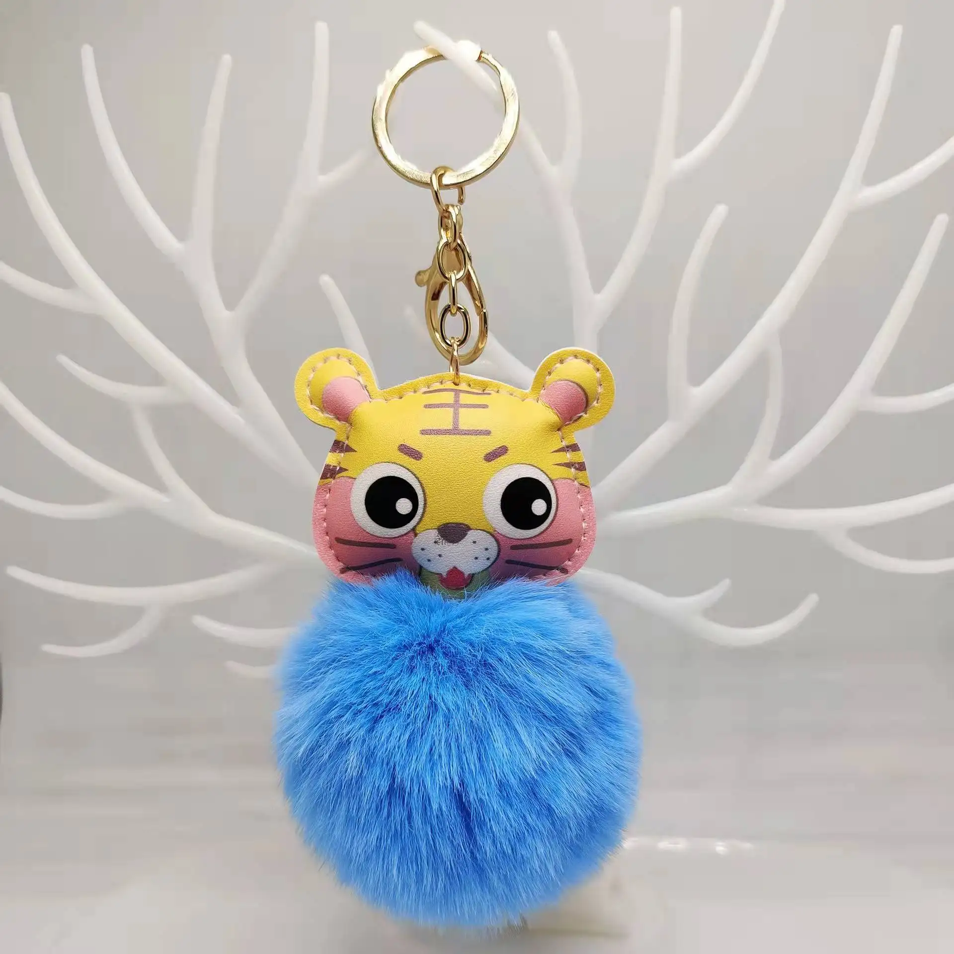 Wholesale Cute Mini Cartoon leather tiger Keychain Plush Toys colorful Animals Tiger keychain for backpack