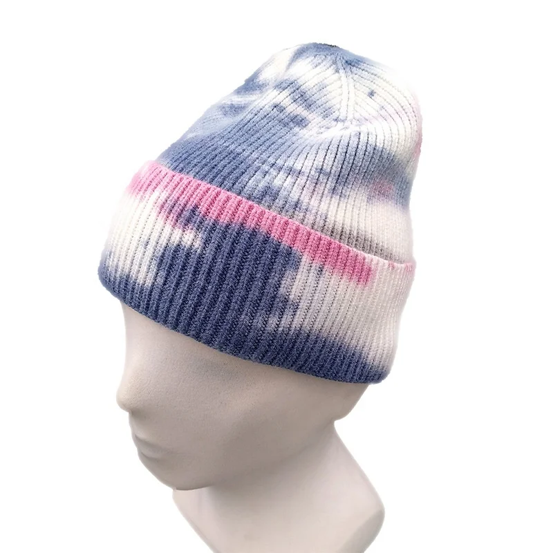 men women knit hat tie dye winter hats elegant with pom pom for adult beanie hats