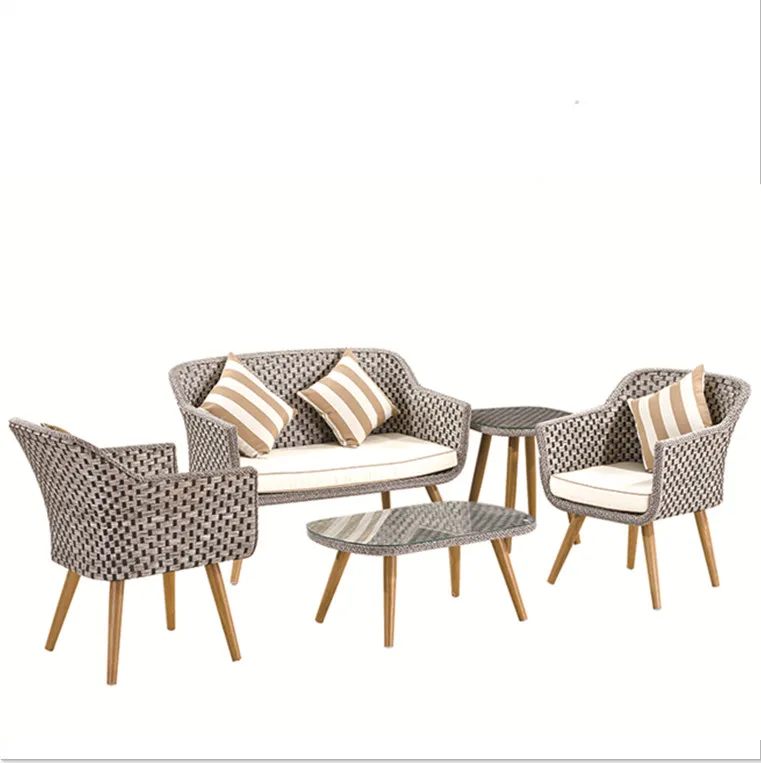 High quality modern UV-proof hand-weaved 4 person rainproof waterproof garden living room waiting lounge sofa