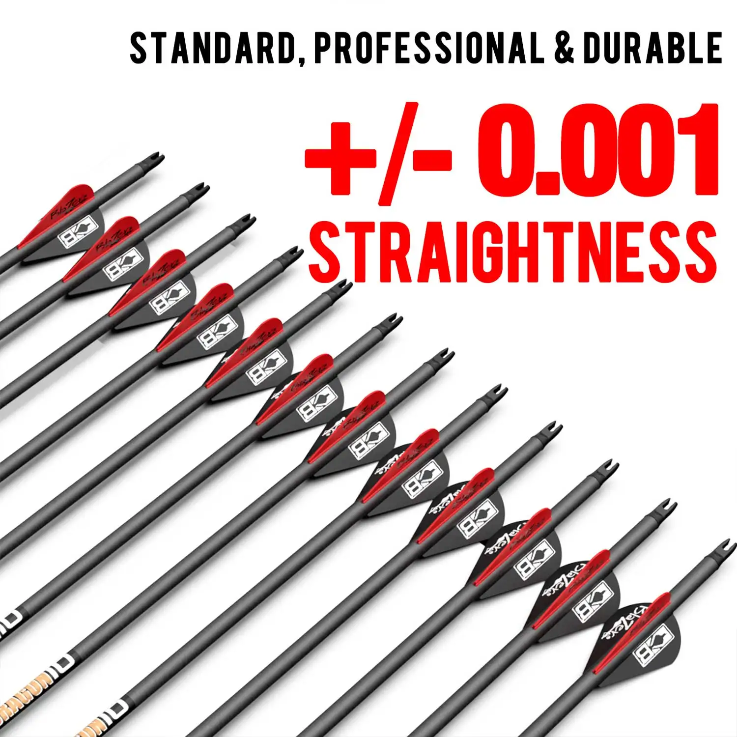 Sanlida Dragon 10 Carbon Arrows For Compound Bow Hunting Straightness 0.001 Multiple Spine Options 12pcs Pack