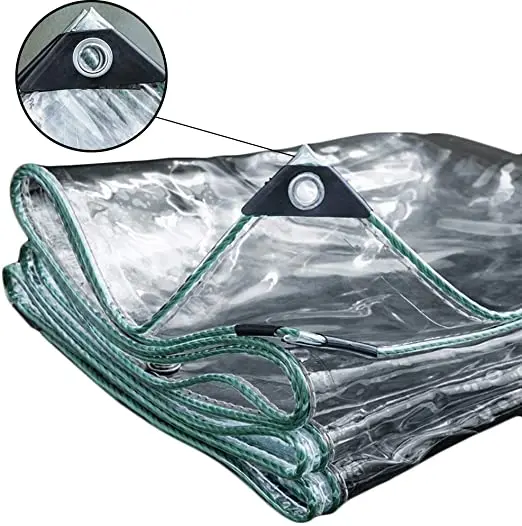 Reinforced Edges Rip-Stop Transparent Tarpaulin with Grommets Clear Tarp for Outdoor Patio and Garden Plant
