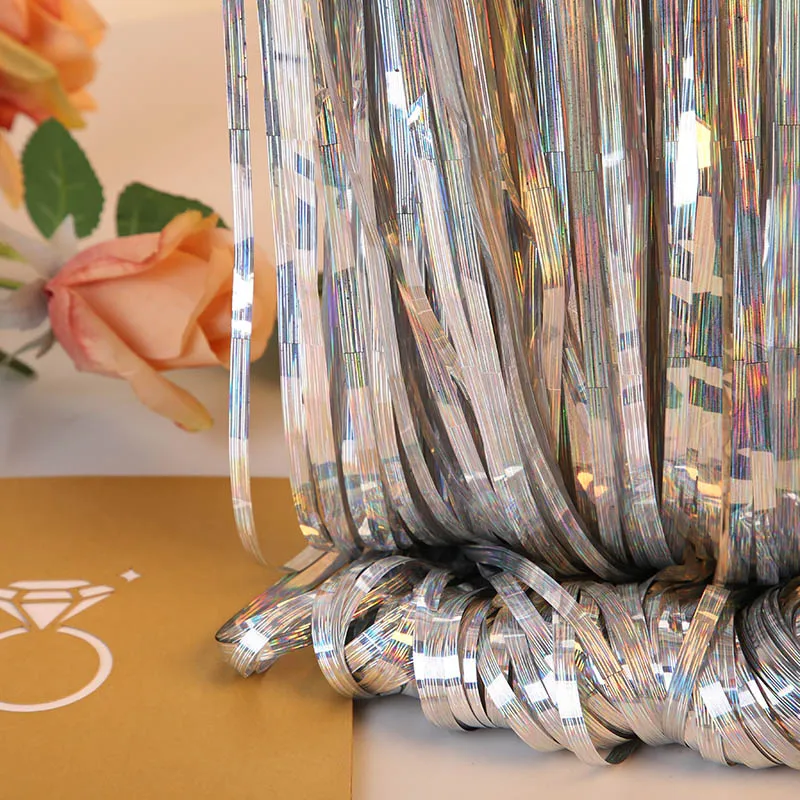 
1M*2M Birthday decoration backdrops laser drawing rain curtain Tinsel bsuitable for various scenes for party supplies 
