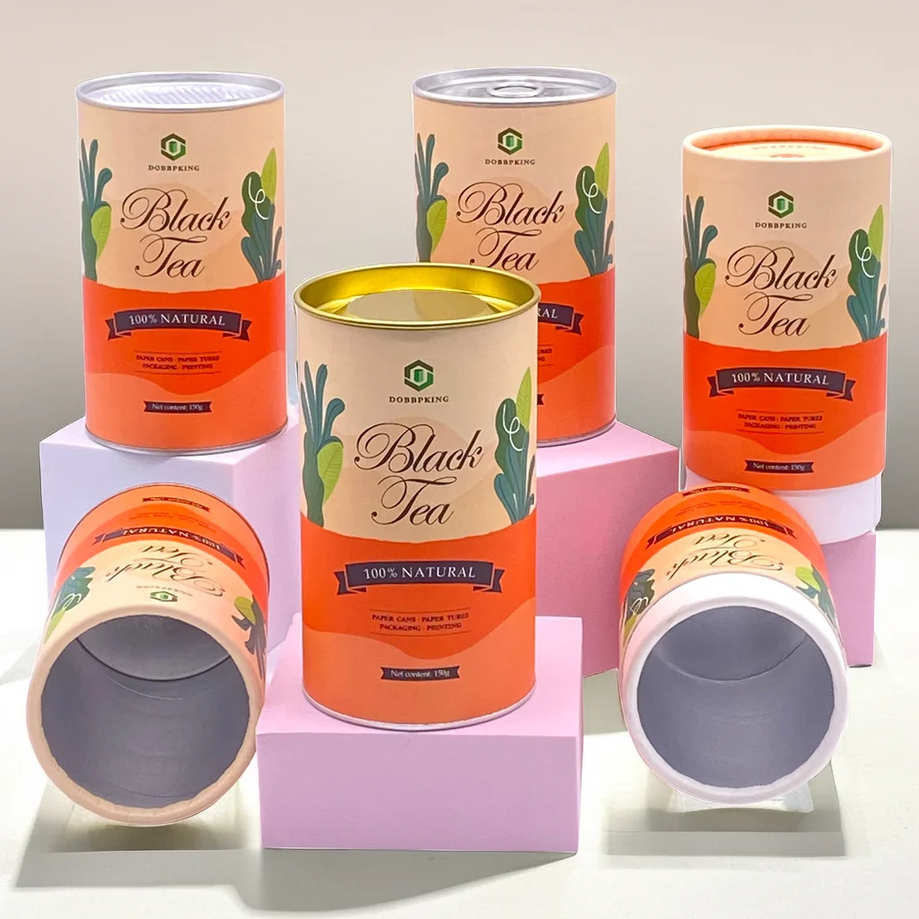 factory direct sale professional design super food packing paper tube container tea tin round box with iron covering