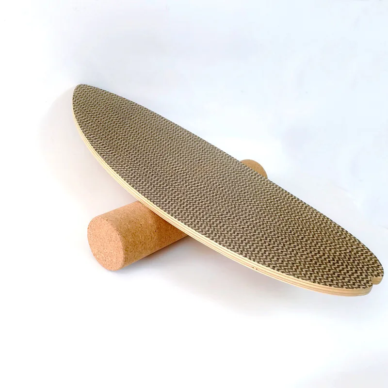 Custom Exercise Fitness Stability Trainer Wobble Wooden Balance Board With Cork Roller