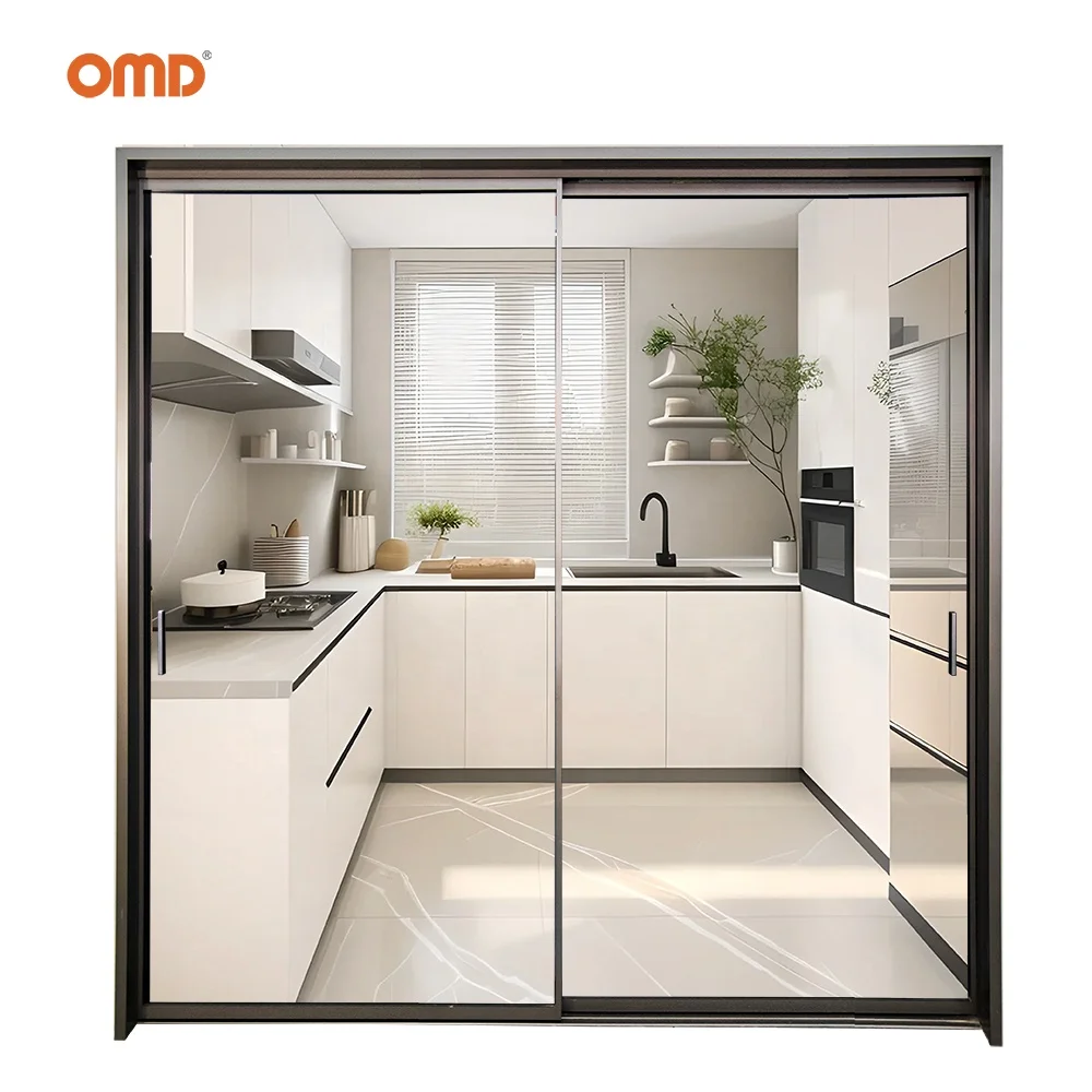 Custom Aluminum Slim Frame Sliding Door Weatherproof Tempered Glass Mute Slide Doors for House Patio Grey