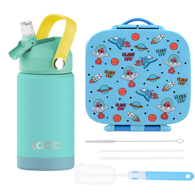Custom Wholesale Stainless Steel Double Wall Insulated Vacuum Flask School Kids Water Bottle And BPA Free Plastic Lunch Box Kids