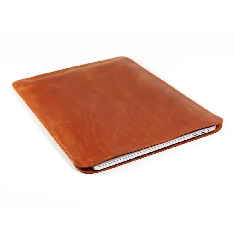 Simple design laptop leather cover, handmade full grain leather laptop sleeve case for 13 14 15 inch