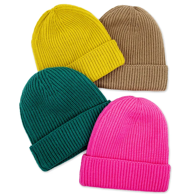 Ribbed Logo Embroidery Knitted Winter Cap Warm Knitted Beanie Hat Custom Acrylic Knitted Beanie