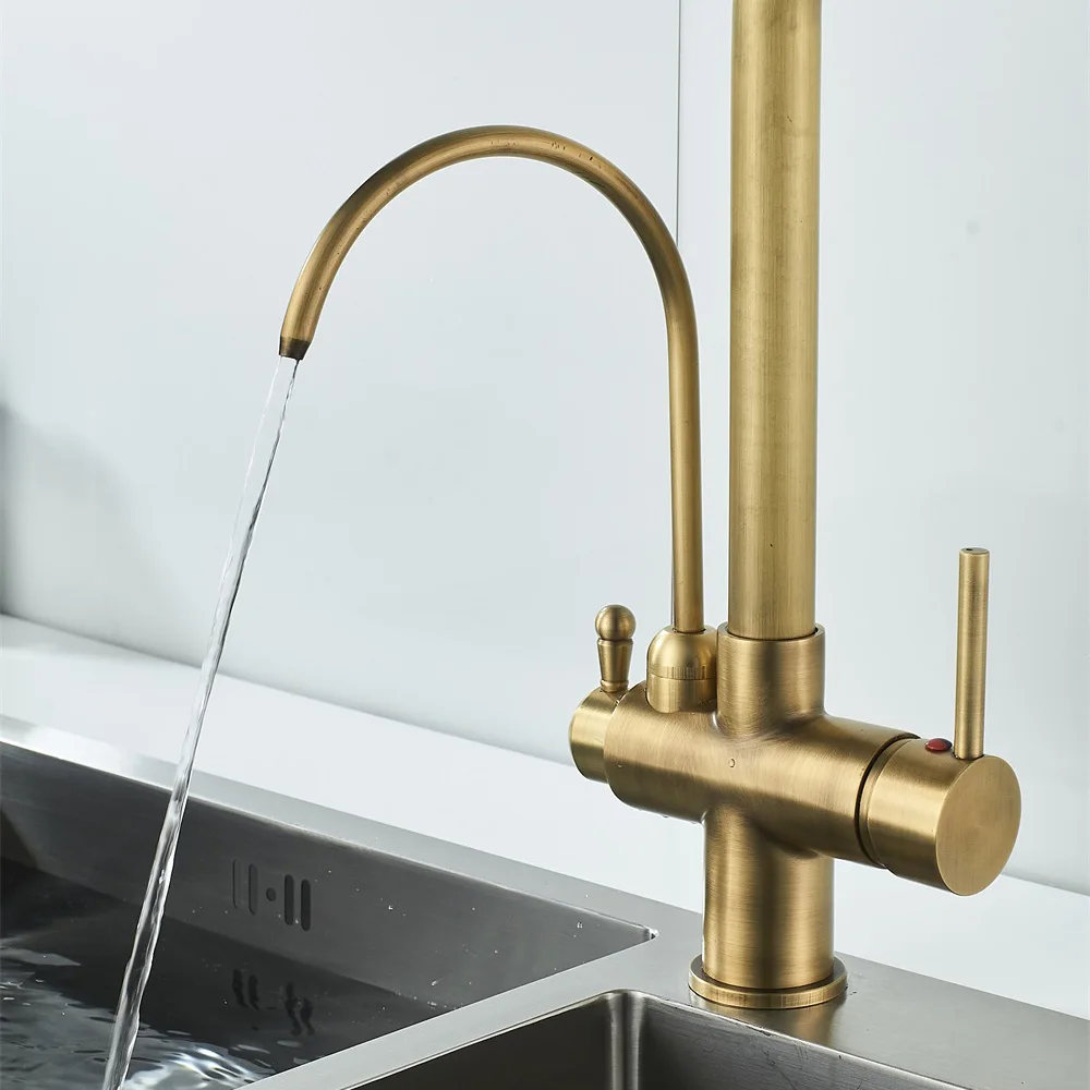 Antique Pull-Out Touch Free With Sensor Kitchen Faucet Hot And Cold Sink Full Copper Retractable Mixer Tap Retro XiRi-8871