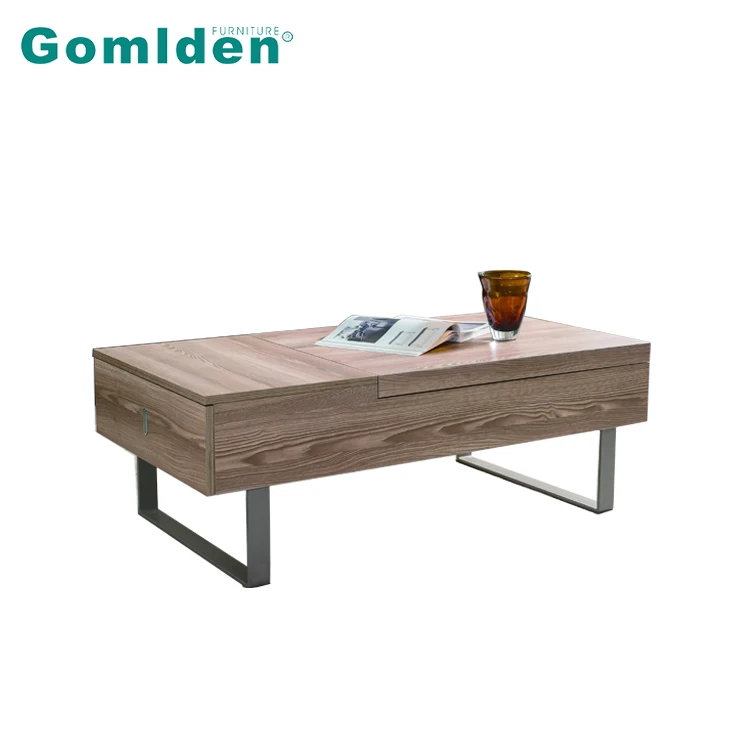 Smart Functional Furniture Natural Wood Lift Top & Storage Coffee Table For Living Room