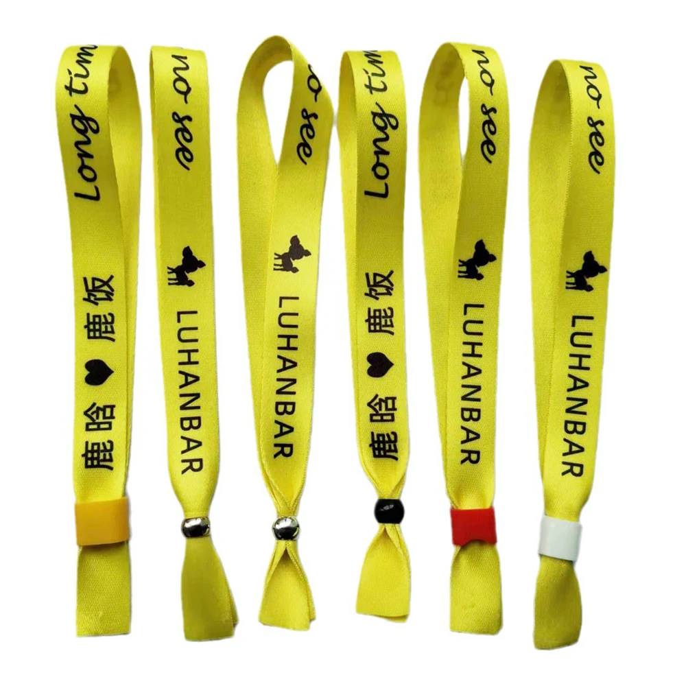 Personalized LOGO QR Code Reusable Thermal Transfer Print Custom Wristbands Woven Event Fabric Bracelets With Sliding Ball Lock