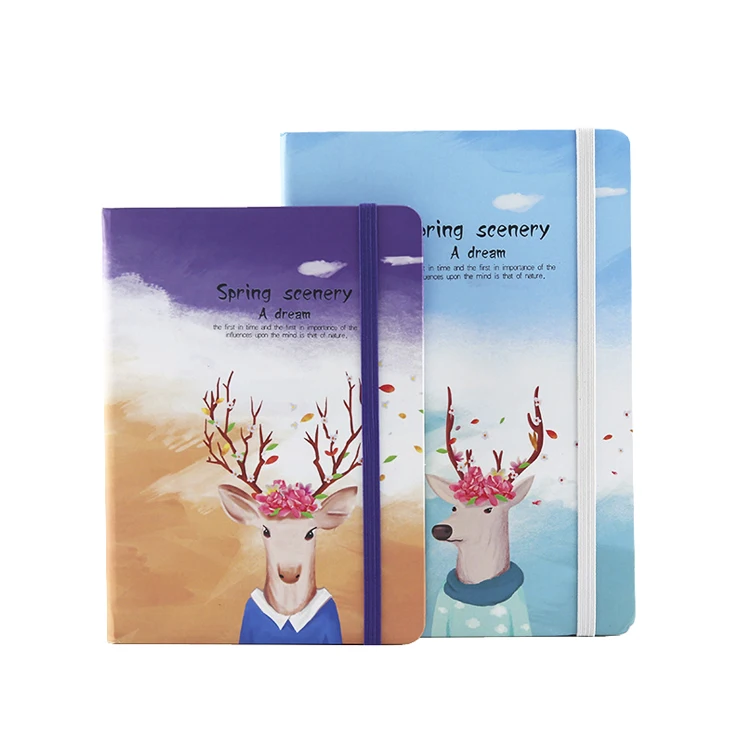 Cute cheap custom mini full color printing art paper hard cover School Notebook A5 B6 with elastic band