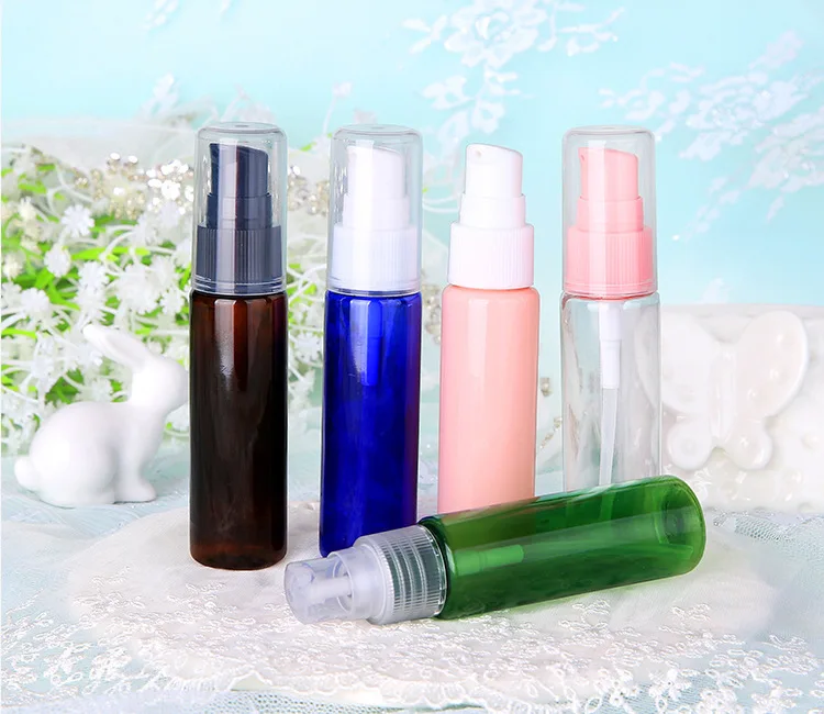 New Arrival Amber 10ml Clear Essence Bottle 30ml Pink  Round Cosmetic PET Lotion Bottle Press Pump Bottle