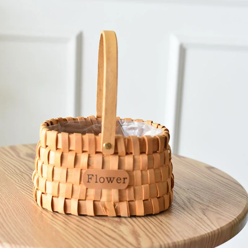 Fancy Food Fruit Natural Decorations Gift Handmade Wooden Chip Wholesale Chinese Manufacturer Flower Basket