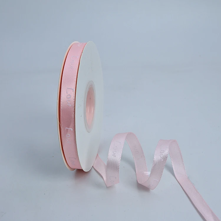 100% Polyester Satin Ribbon Factory Wholesale Pink Printed LOVE Letter Pattern Bow Lace Craft Box for Gift Packaging