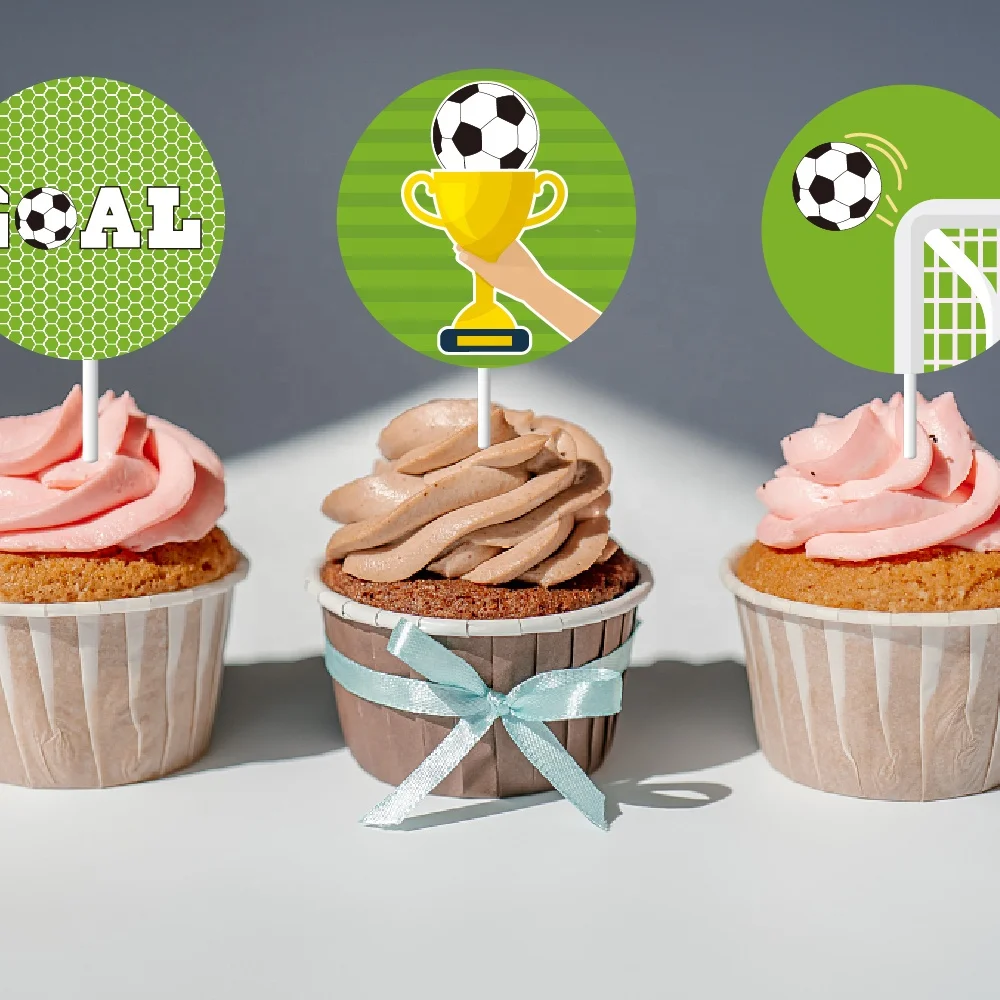 12 Pack Soccer Cupcake Toppers Football Shoe Champion Cup Cupcake Picks Sports Theme Birthday Party Cake Decoration Supplies