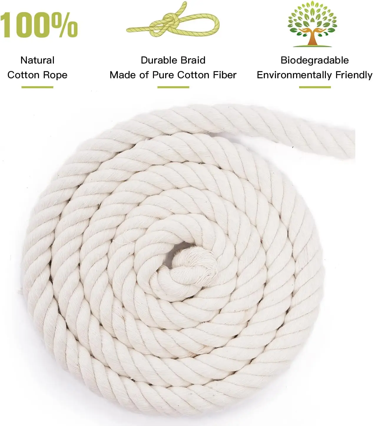 White Cotton Rope Natural Nautical Rope for Crafts, Decorations, Basket Making, Plant Hangers